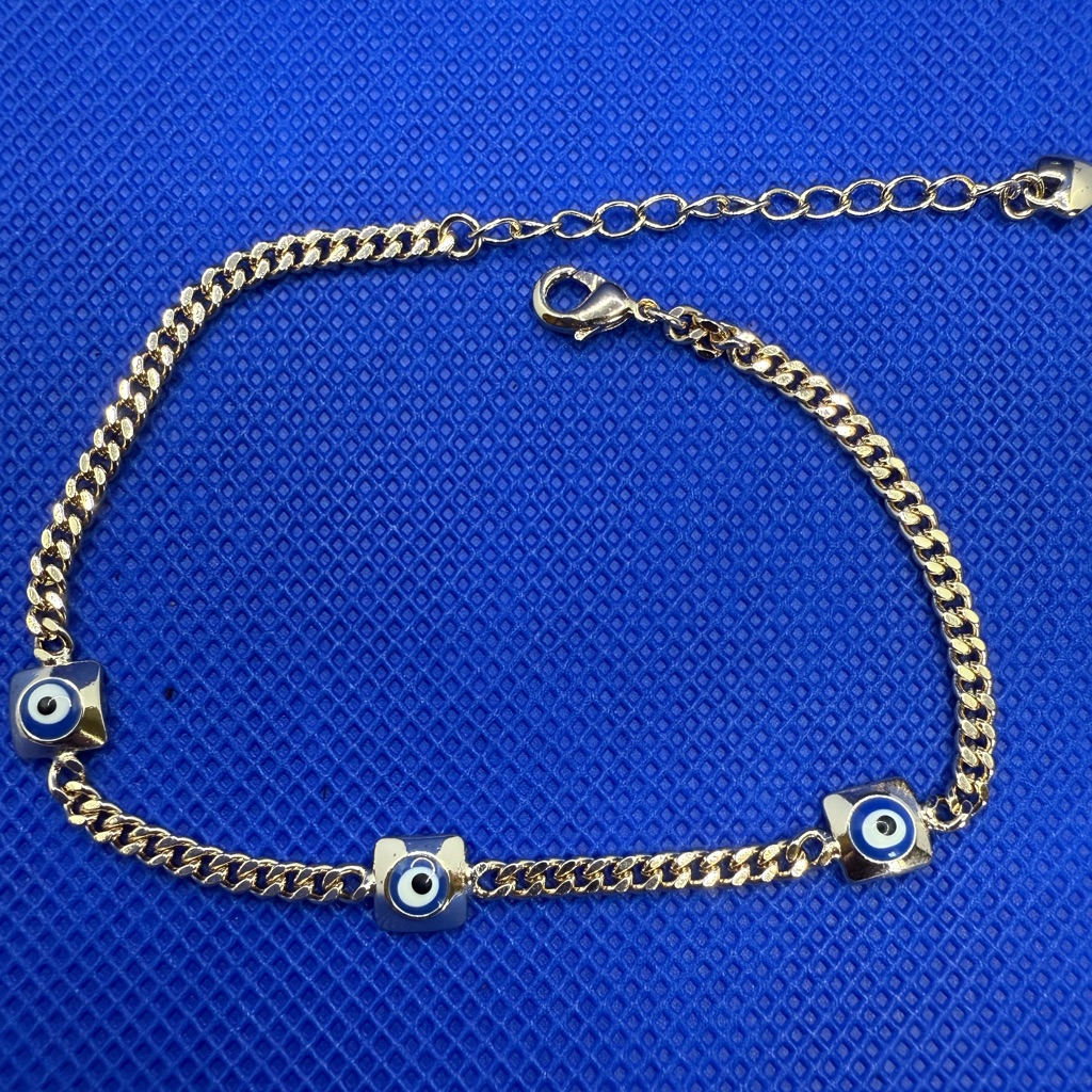Pretty Bird - 18k Yellow Gold Plated Evil Eye Anklet Bracelet 9”